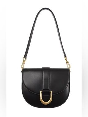 Charles and Keith Black Leather Saddle Bag with Gold Hardware EUC